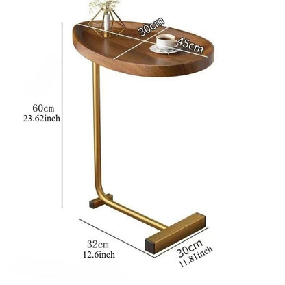 C-Vormige Mobiele Bijzettafel voor Bank of Bed - Compact en Multifunctioneel Houten en Metalen Tafel 5