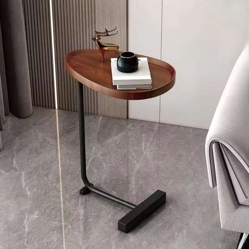 C-Vormige Mobiele Bijzettafel voor Bank of Bed - Compact en Multifunctioneel Houten en Metalen Tafel 7
