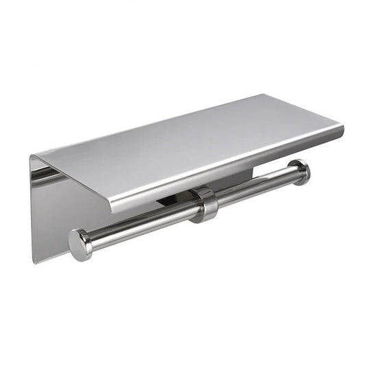 Chroom WC Rolhouder met Plankje - Set van 2, Staande of Muurbevestigd, Zonder Boren, Ruimtebesparend Ontwerp 1