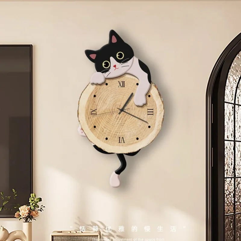 Creatieve Cartoon Kat Wandklok met Swingende Staart – Stille Quartz Klok voor Woonkamer en Slaapkamer Decoratie 1