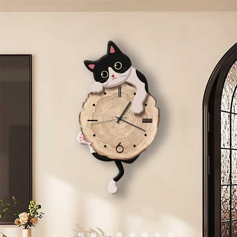 Creatieve Cartoon Kat Wandklok met Swingende Staart – Stille Quartz Klok voor Woonkamer en Slaapkamer Decoratie 8