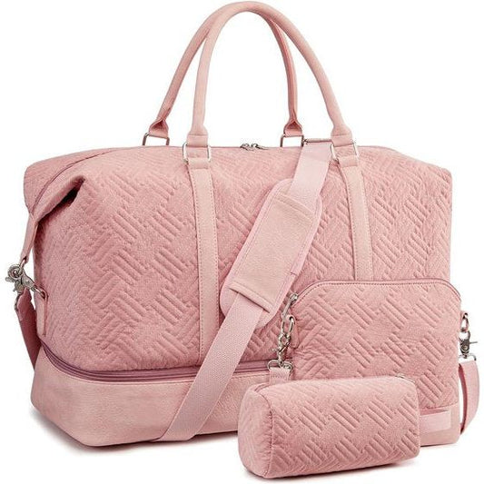 Dames Weekendtas 40L met Schoenenvak en Verstelbare Schouderbanden - Roze Nylon Duffeltas voor Reizen 0