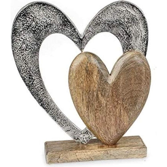 Decoratieve Hartfiguur van Aluminium en Mangohout – 26 cm Hoog voor Unieke Interieuraccenten 0
