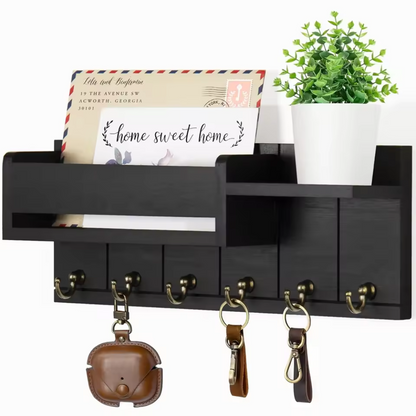 Decoratieve Muurbeugel met Plank en Sleutelhaken – Multifunctionele Wandorganizer van Massief Hout voor Hal en Keuken 5