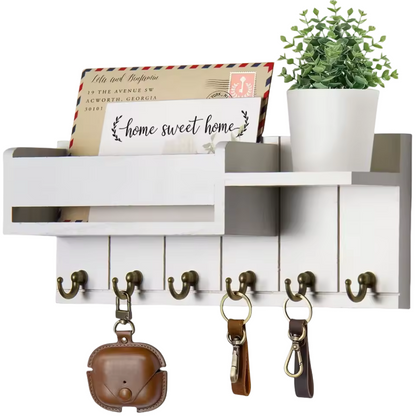 Decoratieve Muurbeugel met Plank en Sleutelhaken – Multifunctionele Wandorganizer van Massief Hout voor Hal en Keuken 6