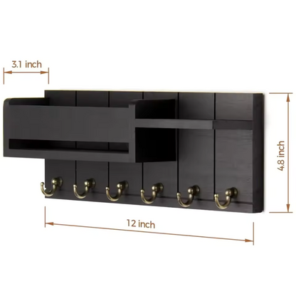 Decoratieve Muurbeugel met Plank en Sleutelhaken – Multifunctionele Wandorganizer van Massief Hout voor Hal en Keuken 7