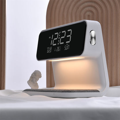 Dimbare Tafellamp met Draadloze Oplader en LCD Alarmklok – Multifunctionele Nachtkast Lampje in Wit 7