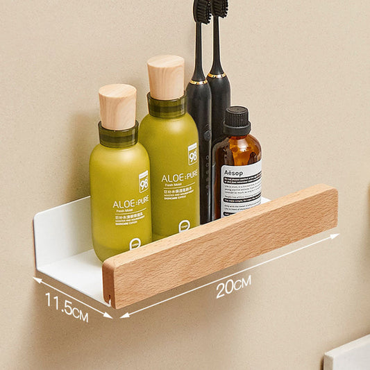 Doucherek Hout Zonder Boren – Wit Badkamer Rekje met Sterke Zuignappen voor Shampoo en Douchegel, 20 cm Breed 0