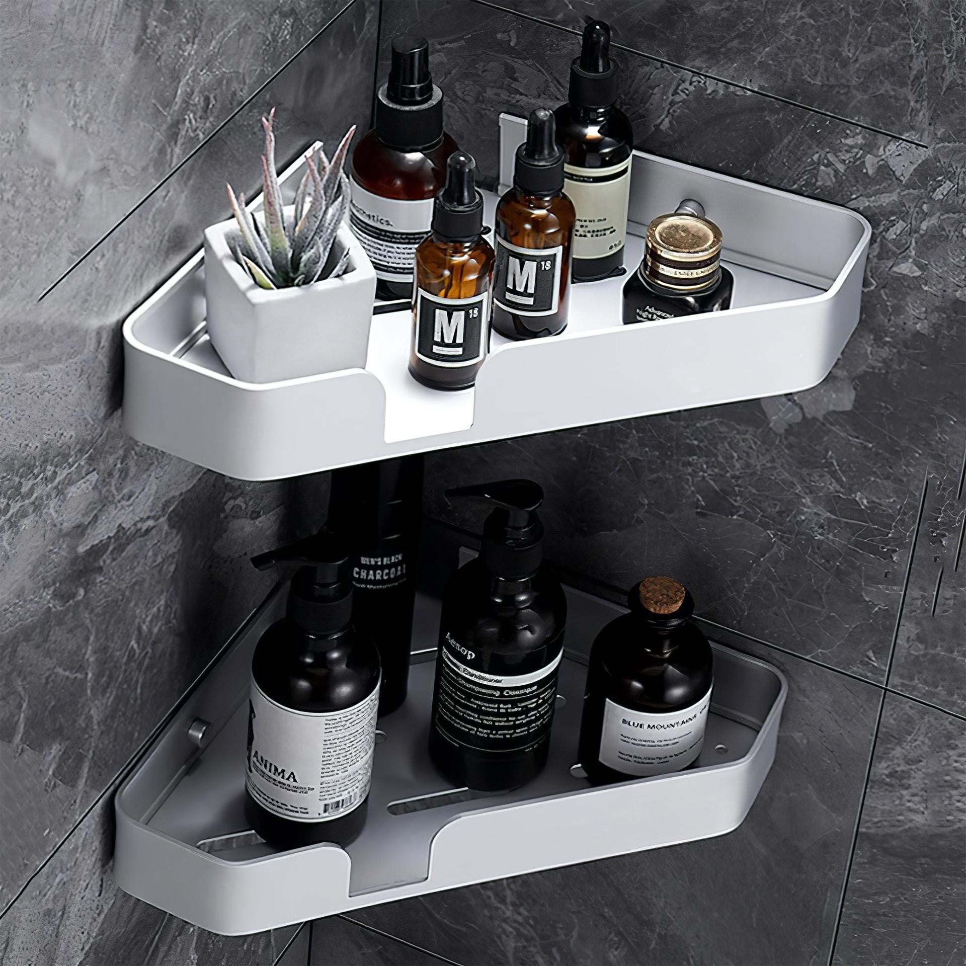 Doucherek Zonder Boren - Hoekrek RVS Set van 2 voor Georganiseerde Douche, Compact en Duurzaam 0