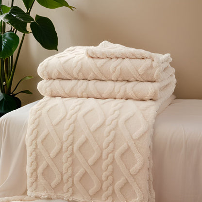 Dubbellaagse Fleece Deken met Geometrisch Patroon – Zacht en Warm voor Thuis en Reizen 1