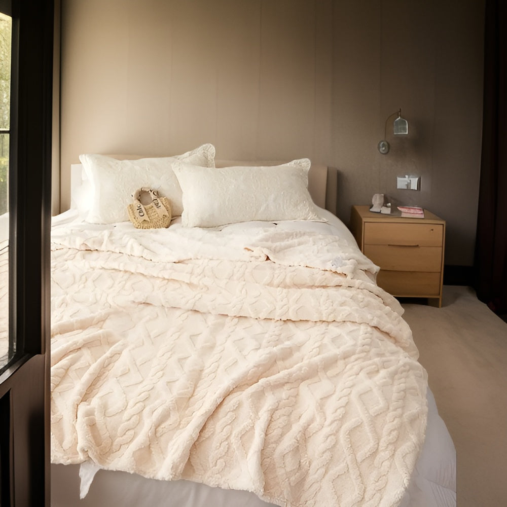 Dubbellaagse Fleece Deken met Geometrisch Patroon – Zacht en Warm voor Thuis en Reizen 5