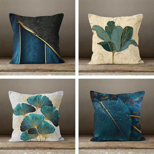 Emerald Leaf Kussenhoes 45x45 cm – Uniek Groen Bladpatroon van 100% Polyester, Machinewasbaar, Voor Binnen en Buiten 0