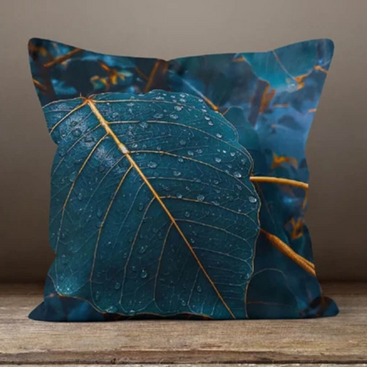Emerald Leaf Kussenhoes 45x45 cm – Uniek Groen Bladpatroon van 100% Polyester, Machinewasbaar, Voor Binnen en Buiten 1