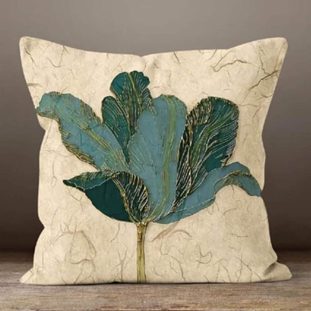 Emerald Leaf Kussenhoes 45x45 cm – Uniek Groen Bladpatroon van 100% Polyester, Machinewasbaar, Voor Binnen en Buiten 2