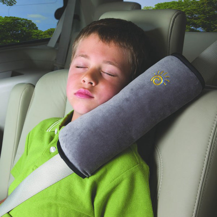 Ergonomisch Auto Kussen voor Kinderen met Neksteun en Gordelbevestiging – Grijs Polyester, 30 x 20 x 10 cm 0
