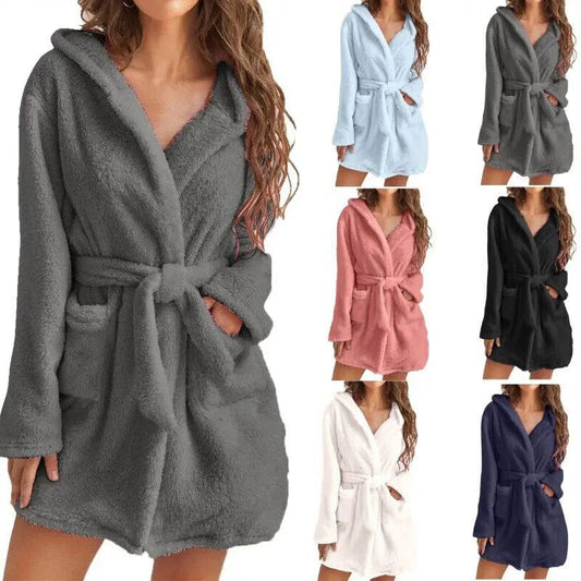 Fleece Badjas met Capuchon en Tailleband voor Dames – Zacht en Warm Ochtendjas voor Ultiem Comfort 0