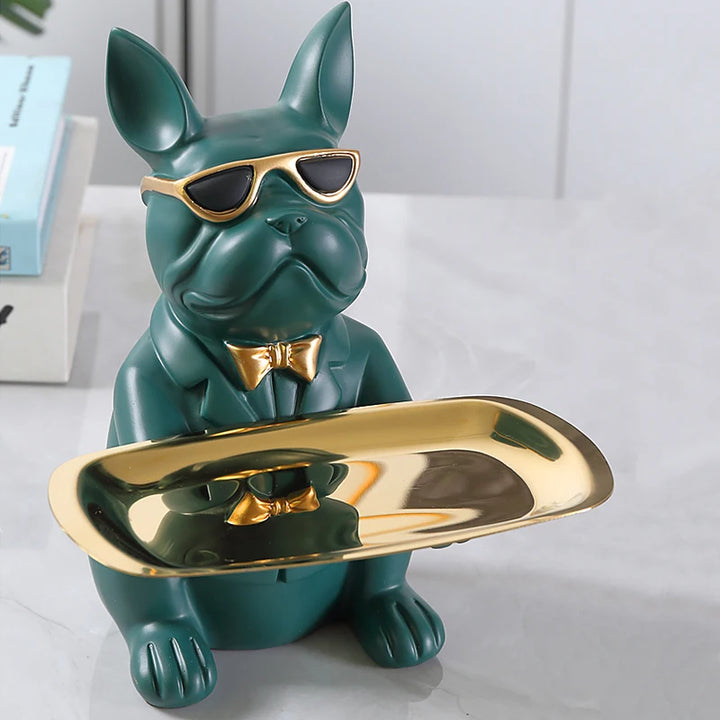 French Bulldog Beeldje met Dienblad – Handgemaakt Interieurdecoratie en Praktisch Dienblad voor Sleutels en Sieraden 0