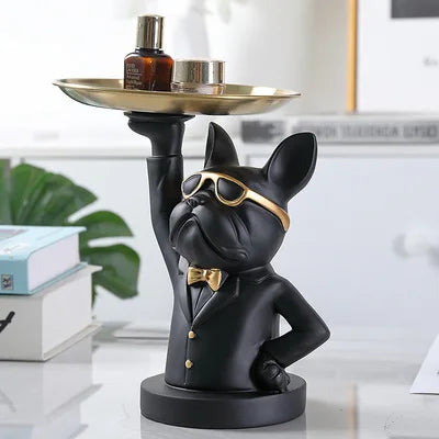 French Bulldog Beeldje met Dienblad – Handgemaakt Interieurdecoratie en Praktisch Dienblad voor Sleutels en Sieraden 1