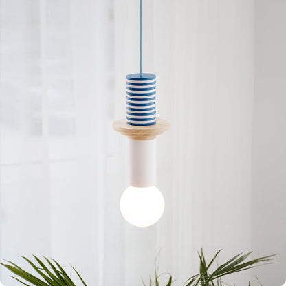 Gekleurde Houten Blokken Hanglamp voor Woonkamer of Eetkamer – Verstelbaar Snoer, Modern Industrieel Ontwerp 4