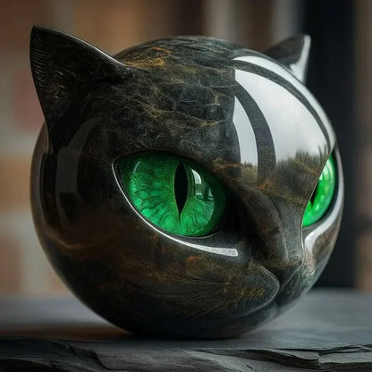 Gotische Zwarte Kat Sculptuur – Indringende Ogen, Gedetailleerd Decoratief Ornament voor Modern en Eclectisch Interieur 0