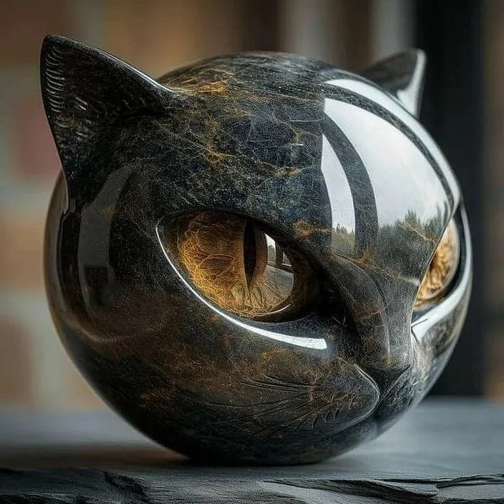 Gotische Zwarte Kat Sculptuur – Indringende Ogen, Gedetailleerd Decoratief Ornament voor Modern en Eclectisch Interieur 1