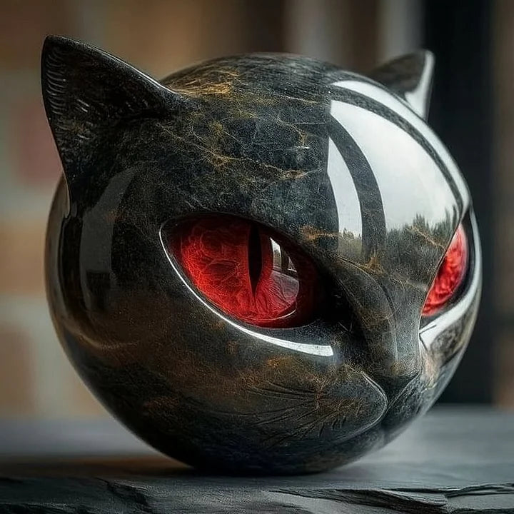Gotische Zwarte Kat Sculptuur – Indringende Ogen, Gedetailleerd Decoratief Ornament voor Modern en Eclectisch Interieur 2