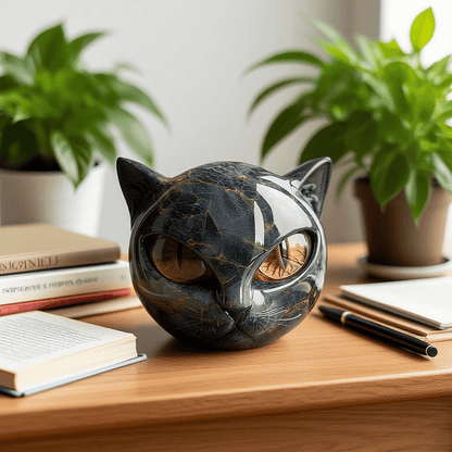 Gotische Zwarte Kat Sculptuur – Indringende Ogen, Gedetailleerd Decoratief Ornament voor Modern en Eclectisch Interieur 5