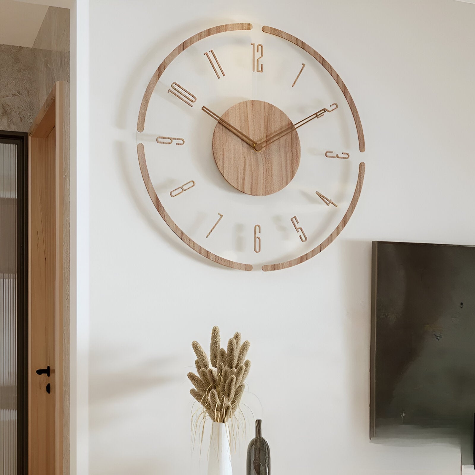 Grote Wandklok van Hout met Stil Klokwerk en Duidelijke Cijfers – Modern Design voor Elke Ruimte 3