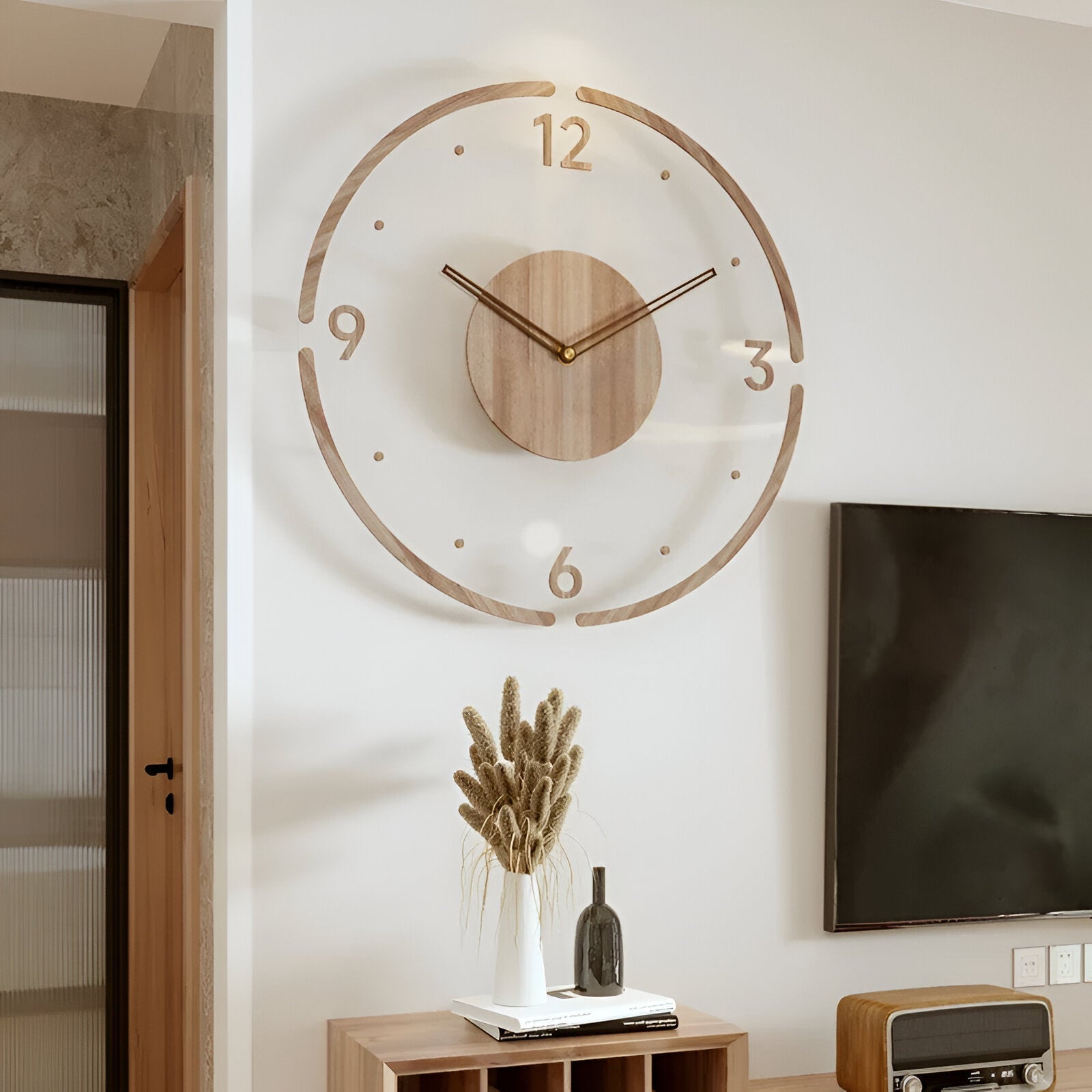 Grote Wandklok van Hout met Stil Klokwerk en Duidelijke Cijfers – Modern Design voor Elke Ruimte 4