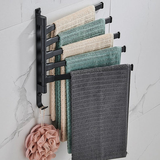 Handdoekenrek Zwart Met 5 Draaibare Armen – Modern Wandmontage Handdoek Rek Voor Badkamer 0