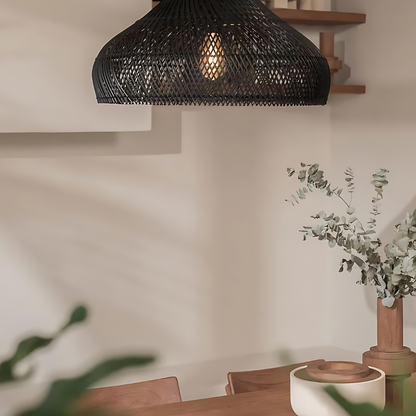 Handgemaakte Rieten Hanglamp voor Woonkamer en Eettafel - Japandi Boho Stijl met Warm Wit Licht 5