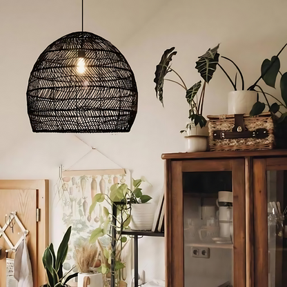 Handgemaakte Rotan Hanglamp voor Eettafel – Boho Stijl Woonkamer Lamp met Warme Verlichting 2