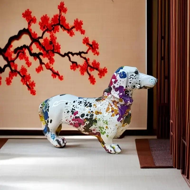 Handgeschilderd Teckelfiguur van Duurzaam Hars – Uniek Decoratiestuk voor Hondenliefhebbers in Veelkleurige Ontwerpen 3