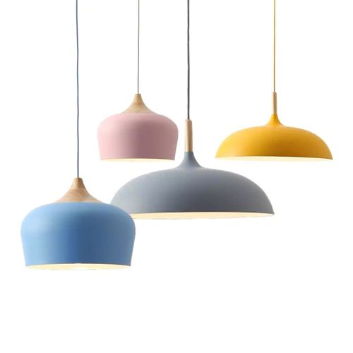 Hanglamp van Metaal en Hout in Pasteltinten voor Eettafel – Verstelbare Hoogte en Sfeervolle Verlichting 1