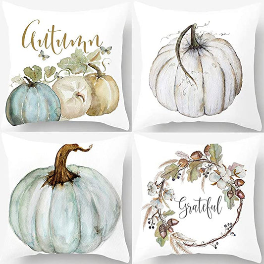 Herfst Kussenhoezen Set van 4 - Pluche Kussenhoezen 45x45 en 50x50 voor Kussens op de Bank 0