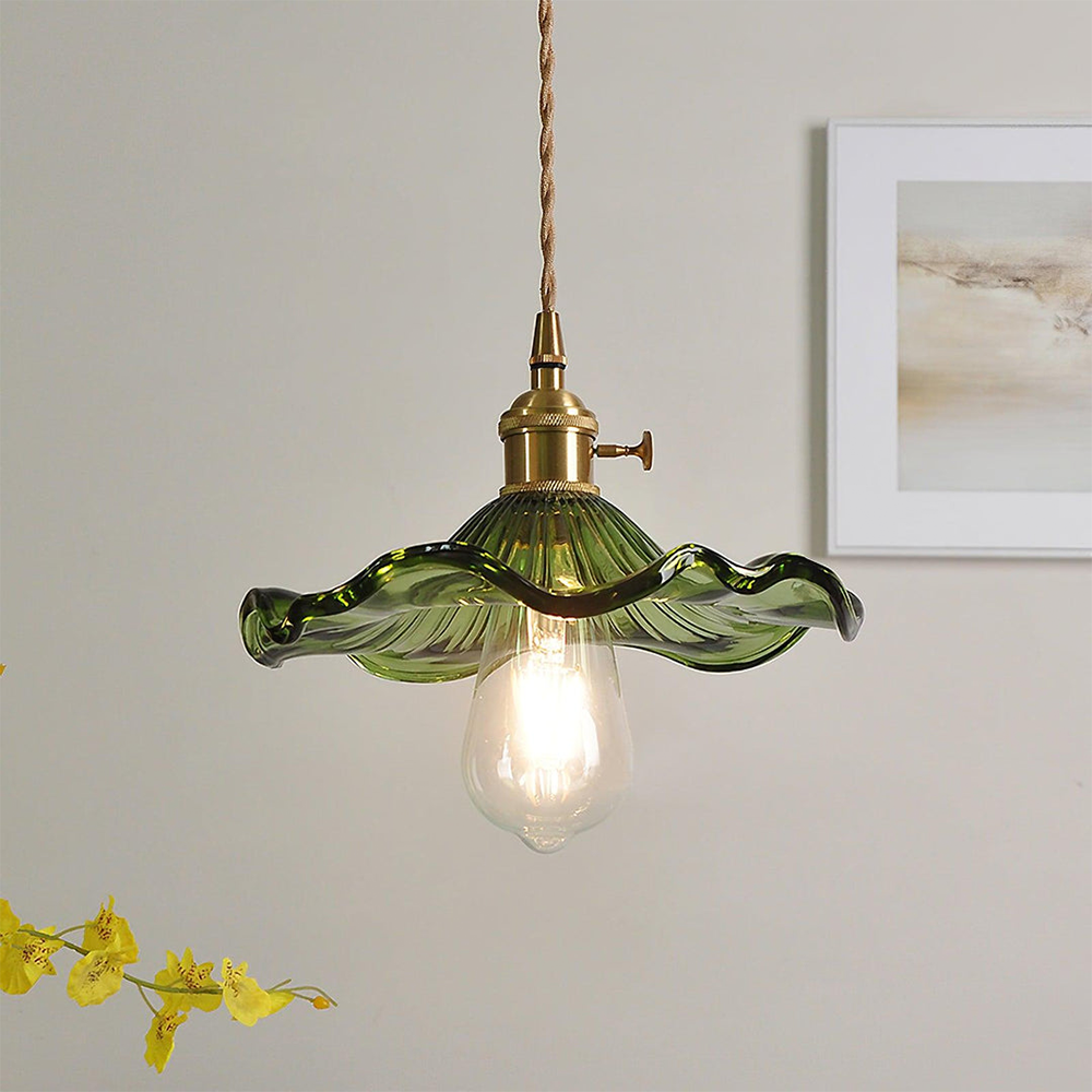Hibiscusbloem Hanglamp van Glas en Messing voor Eettafel en Woonkamer – Verstelbare Pendelarmatuur met E27 Fitting 0