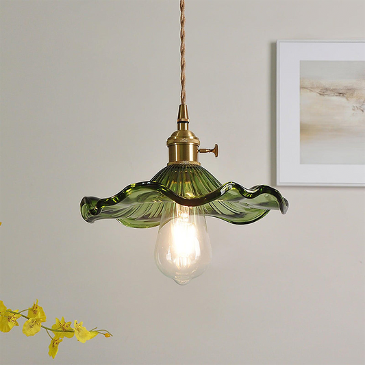 Hibiscusbloem Hanglamp van Glas en Messing voor Eettafel en Woonkamer – Verstelbare Pendelarmatuur met E27 Fitting 0