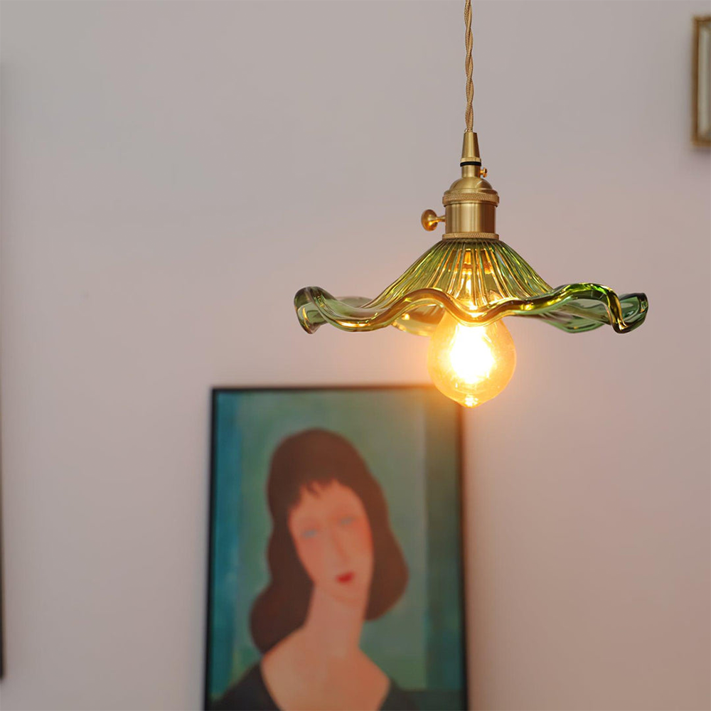 Hibiscusbloem Hanglamp van Glas en Messing voor Eettafel en Woonkamer – Verstelbare Pendelarmatuur met E27 Fitting 3