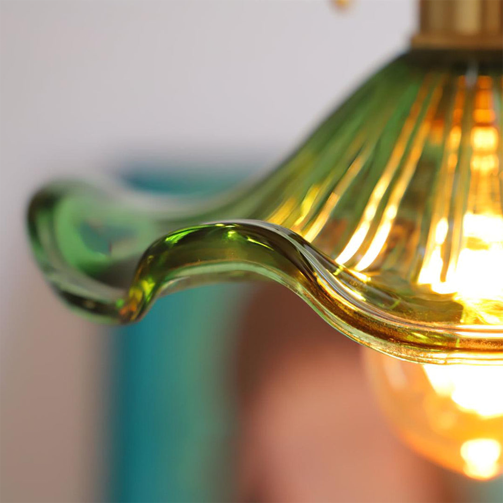 Hibiscusbloem Hanglamp van Glas en Messing voor Eettafel en Woonkamer – Verstelbare Pendelarmatuur met E27 Fitting 7