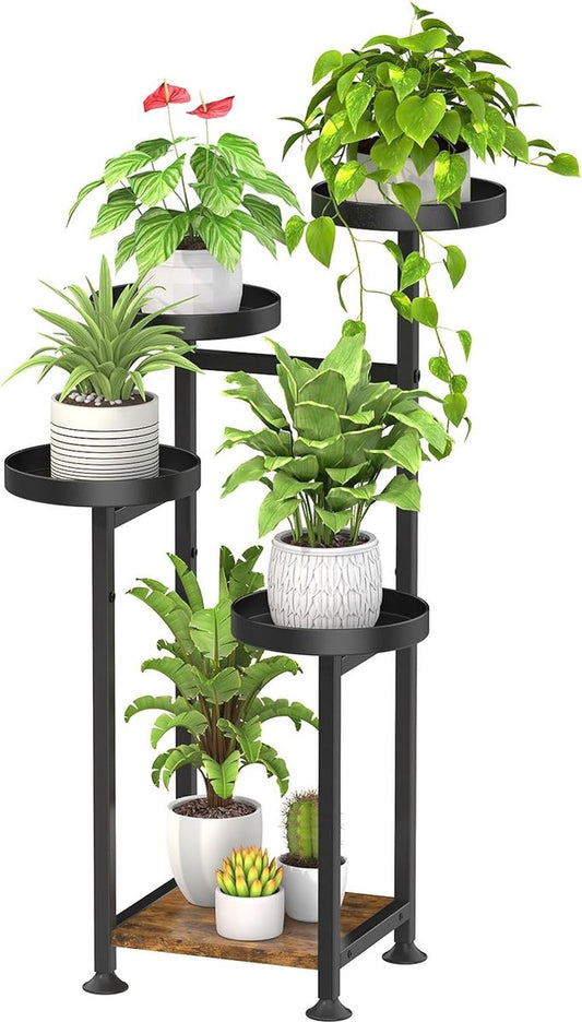 Hoek Plantenstandaard Zwart – Modern Houten en Metalen Plantenrek voor Binnen en Buiten met 5 Etages 0