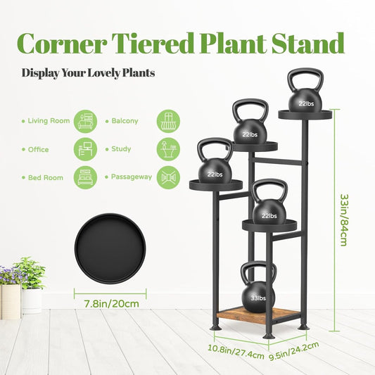 Hoek Plantenstandaard Zwart – Modern Houten en Metalen Plantenrek voor Binnen en Buiten met 5 Etages 1
