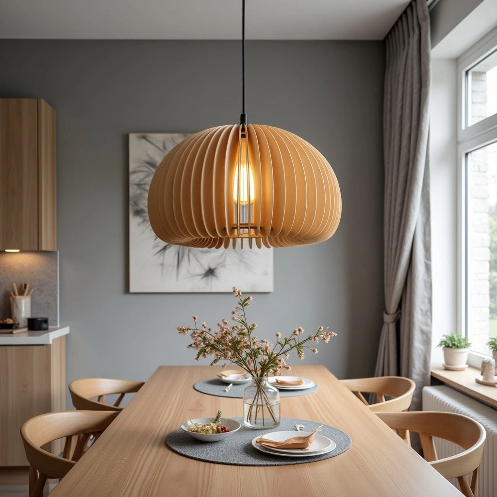 Houten Hanglamp Pompoenvorm voor Woonkamer, Eetkamer en Slaapkamer – Natuurlijke Verlichting in Diverse Maten 2