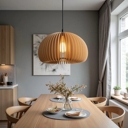 Houten Hanglamp Pompoenvorm voor Woonkamer, Eetkamer en Slaapkamer – Natuurlijke Verlichting in Diverse Maten 2
