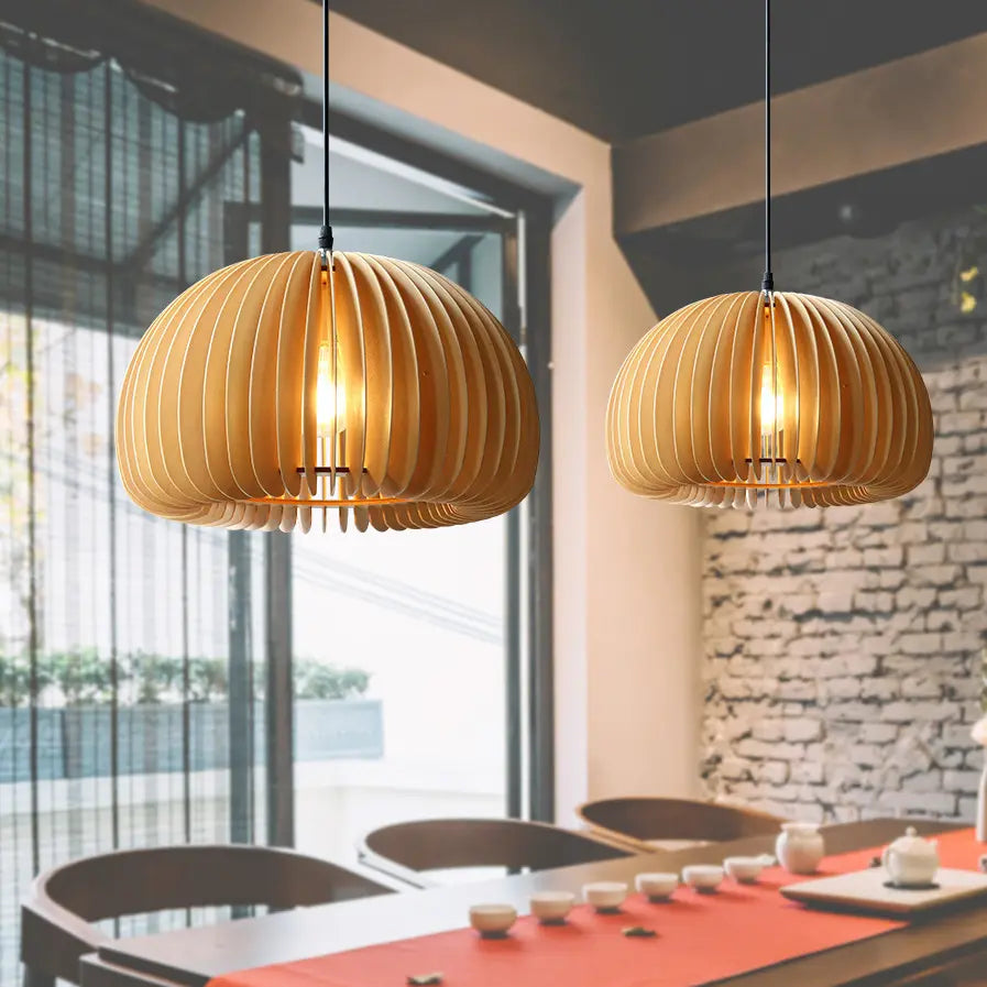 Houten Hanglamp Pompoenvorm voor Woonkamer, Eetkamer en Slaapkamer – Natuurlijke Verlichting in Diverse Maten 4