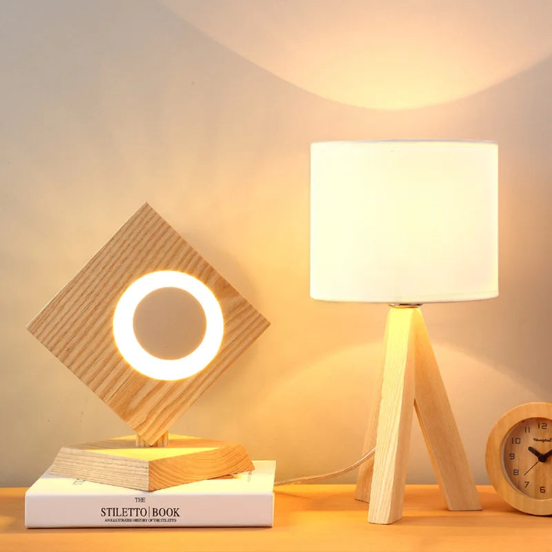 Houten Tafellamp met E27 Fitting – Modern Minimalistisch Ontwerp voor Slaapkamer en Woonkamer 1
