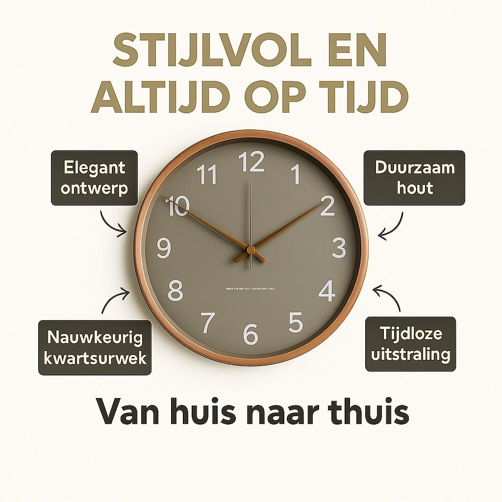 Houten Wandklok in Scandinavische Stijl – 30 cm Diameter met Nauwkeurig Kwartsuurwerk, Grijs of Wit 5