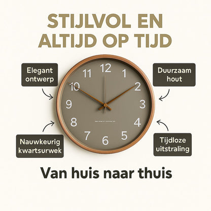 Houten Wandklok in Scandinavische Stijl – 30 cm Diameter met Nauwkeurig Kwartsuurwerk, Grijs of Wit 5