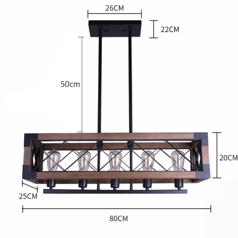 Industriële Hanglamp met Hout en Vijf Verlichtingspunten – Perfect voor Moderne Interieurs 2