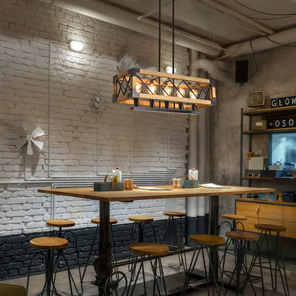 Industriële Hanglamp met Hout en Vijf Verlichtingspunten – Perfect voor Moderne Interieurs 3