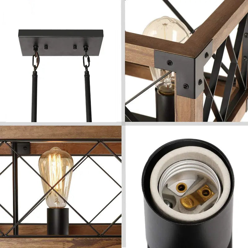 Industriële Hanglamp met Hout en Vijf Verlichtingspunten – Perfect voor Moderne Interieurs 5